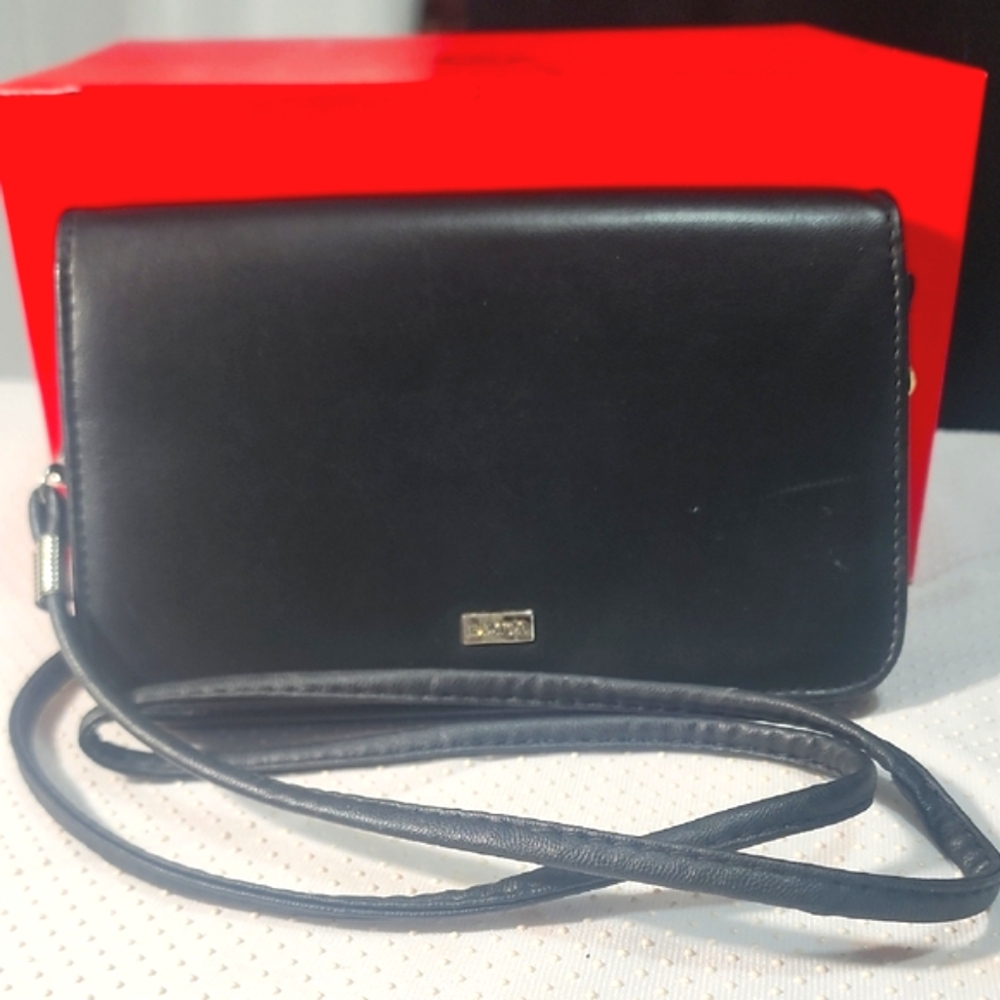 Buxton Black Vegan Leather Crossbody Bag/ Wristlet